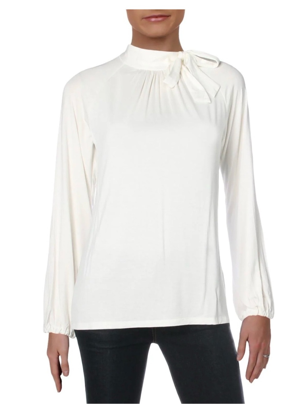 Ralph Lauren Women's Mock Turtleneck Neck Tie Knit Top White Size S